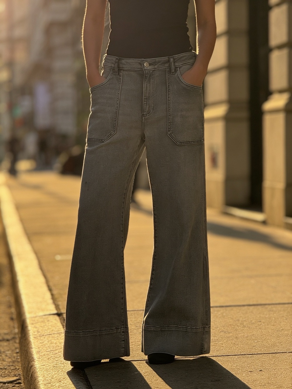 Anthropologie Wide-Leg High-Rise Jeans — Gray Wash